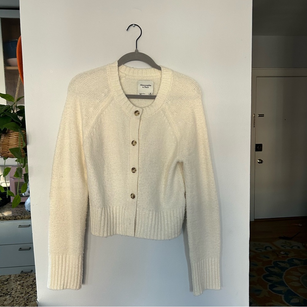 Cream Abercrombie A&F Knit Cardigan